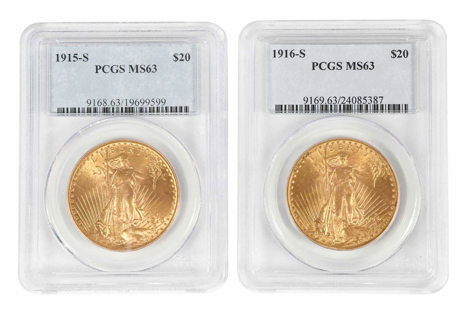 Two San Francisco St. Gaudens $20 Gold Coins (1 of 4)