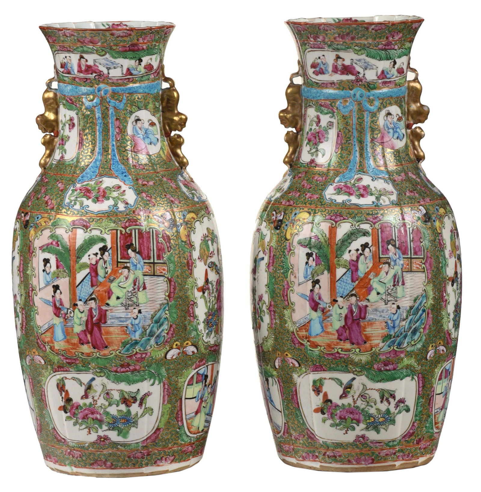 Pair Large Chinese Rose Medallion Porcelain Vases (1 of 10)