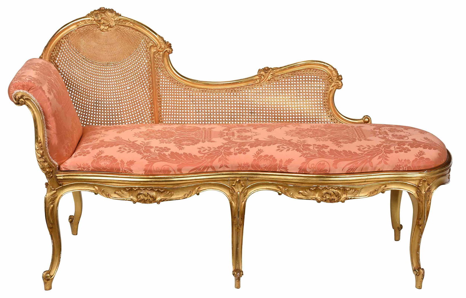 Louis XV Style Carved Damask Upholstered Recamier (1 of 9)