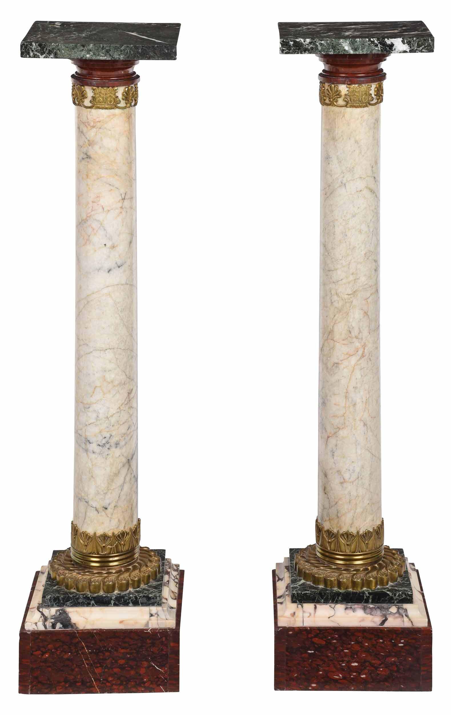 Fine Pair Variegated Marble Column Form Pedestals (1 of 7)