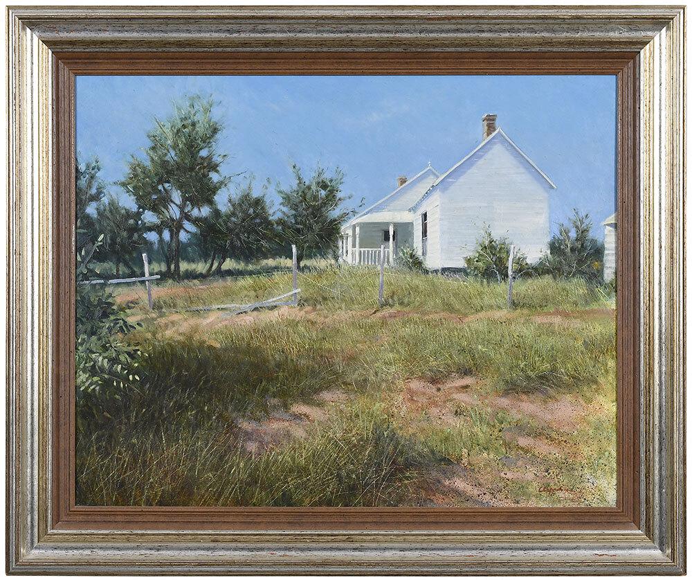 American School: (20th/21st century) White House by the Coast, signed indistinctly lower right, oil on Masonite, 24 x 30 in.; gilt wood frame, 30-1/2 x 36-3/4 in.ÿ Provenance: Private Collection, New Bern, North Caro