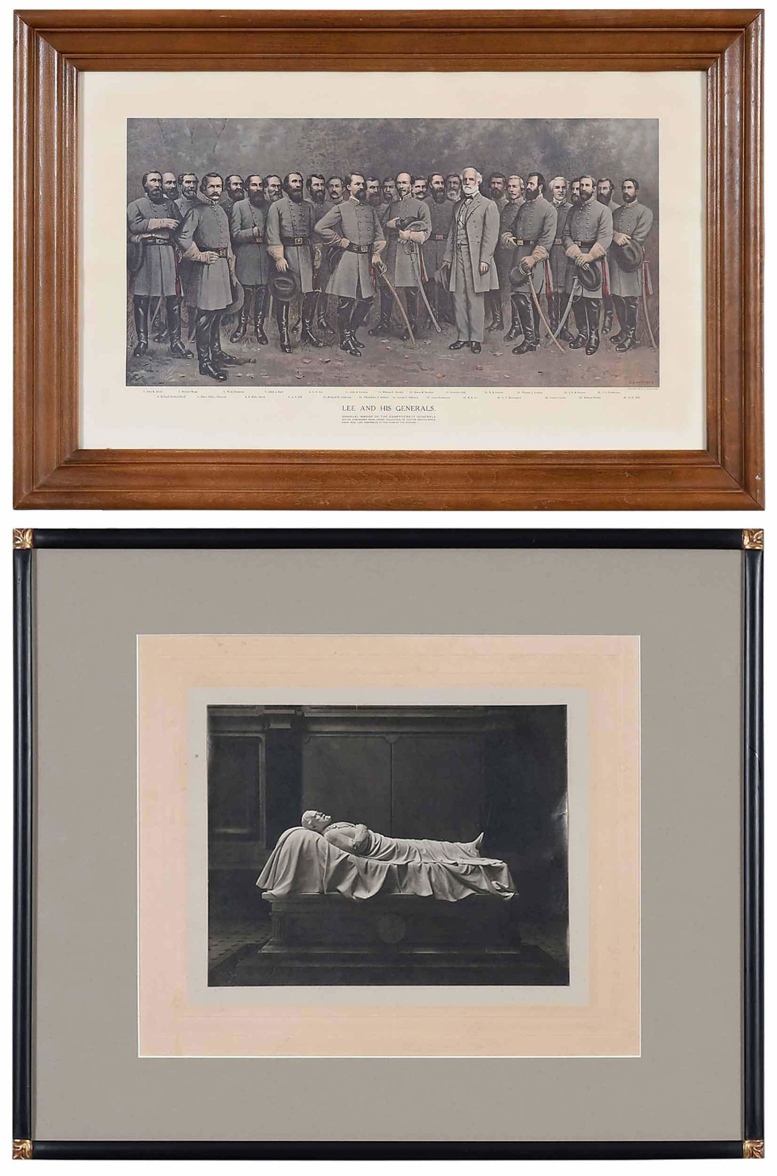 Two Robert E. Lee Images: "Lee and His Generals", print by G.B. Matthews, 1907, framed 19 x 29 in.;ÿphotograph, recumbent monument of Robert E. Lee at Washington and Lee University, framed 15-3/4 x 18-3/4 in.ÿ Provenance: Co