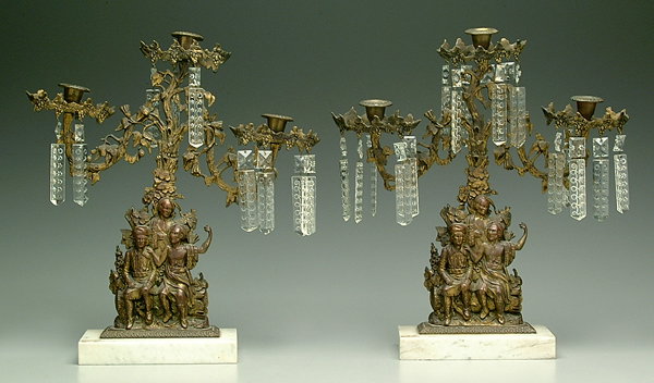 Pair cast brass three-arm girandoles