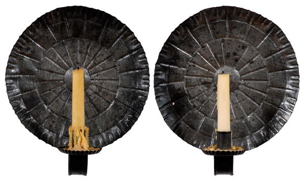 Pair circular tin sconces