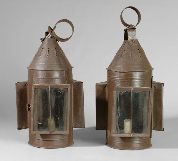 Pair tin lanterns: