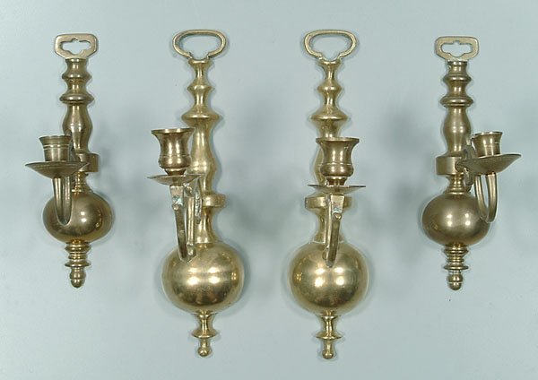 Two pairs brass wall sconces,