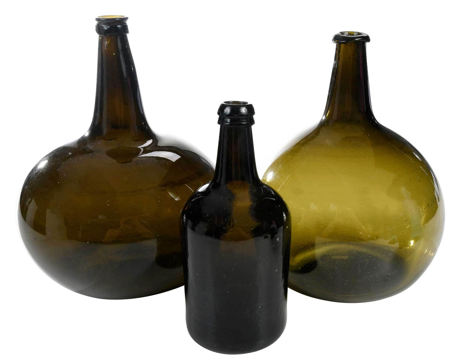 Three Early Olive Blown Glass Bottles (1 of 4)