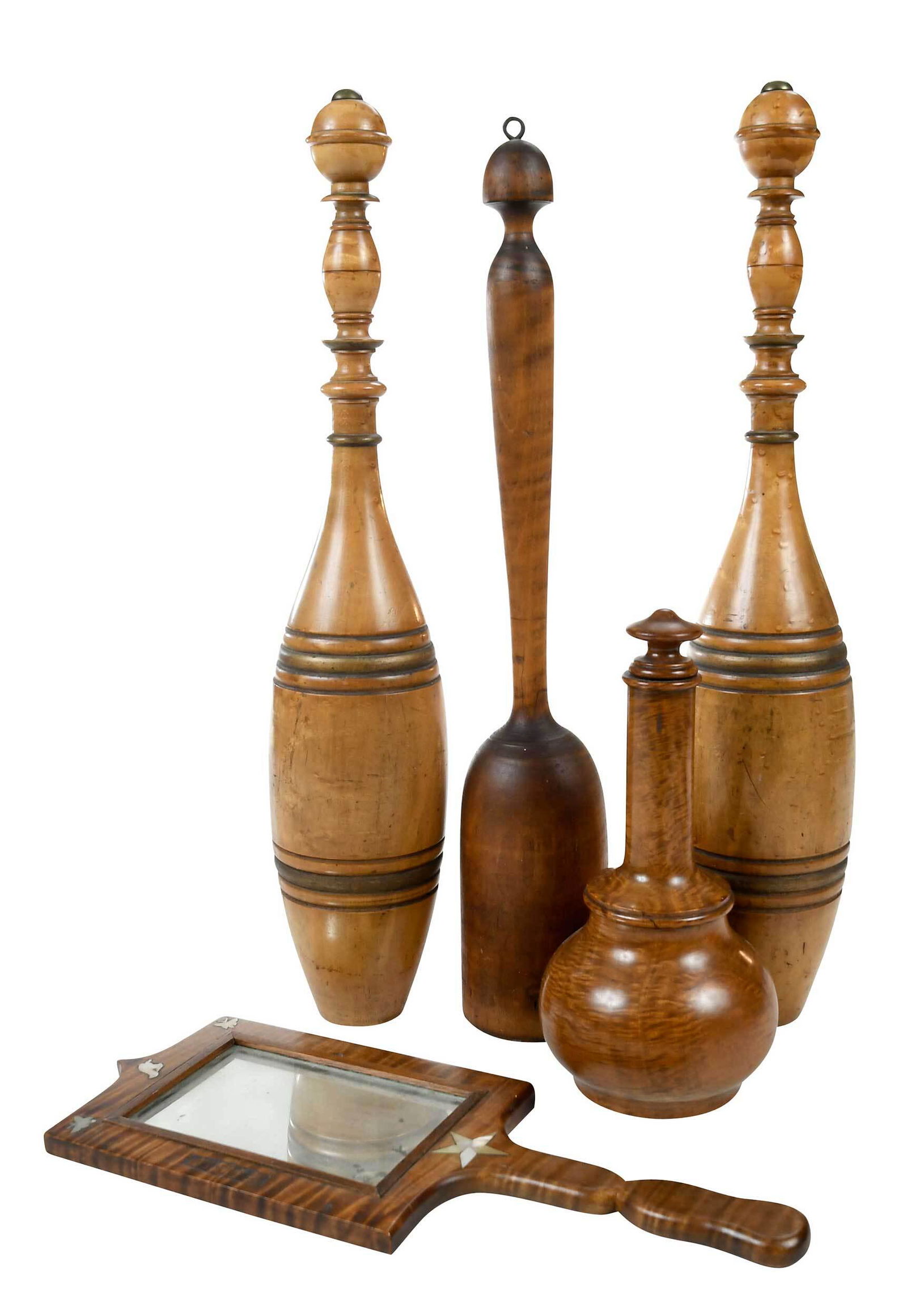 Group of Five Carved/Turned Tiger Maple Objects (1 of 4)