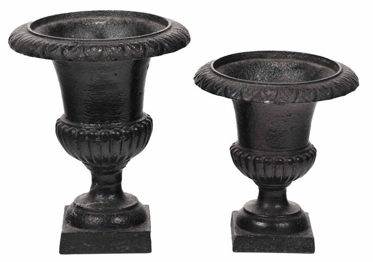 Two Black Painted Metal Garden Urns Sep 09, 2021 Brunk Auctions in NC