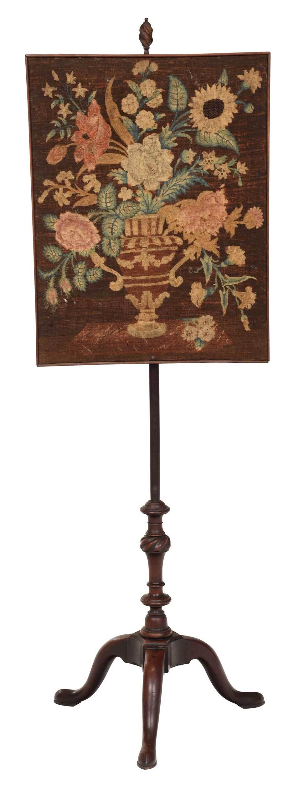Chippendale Mahogany and Needlework Pole Screen (1 of 4)