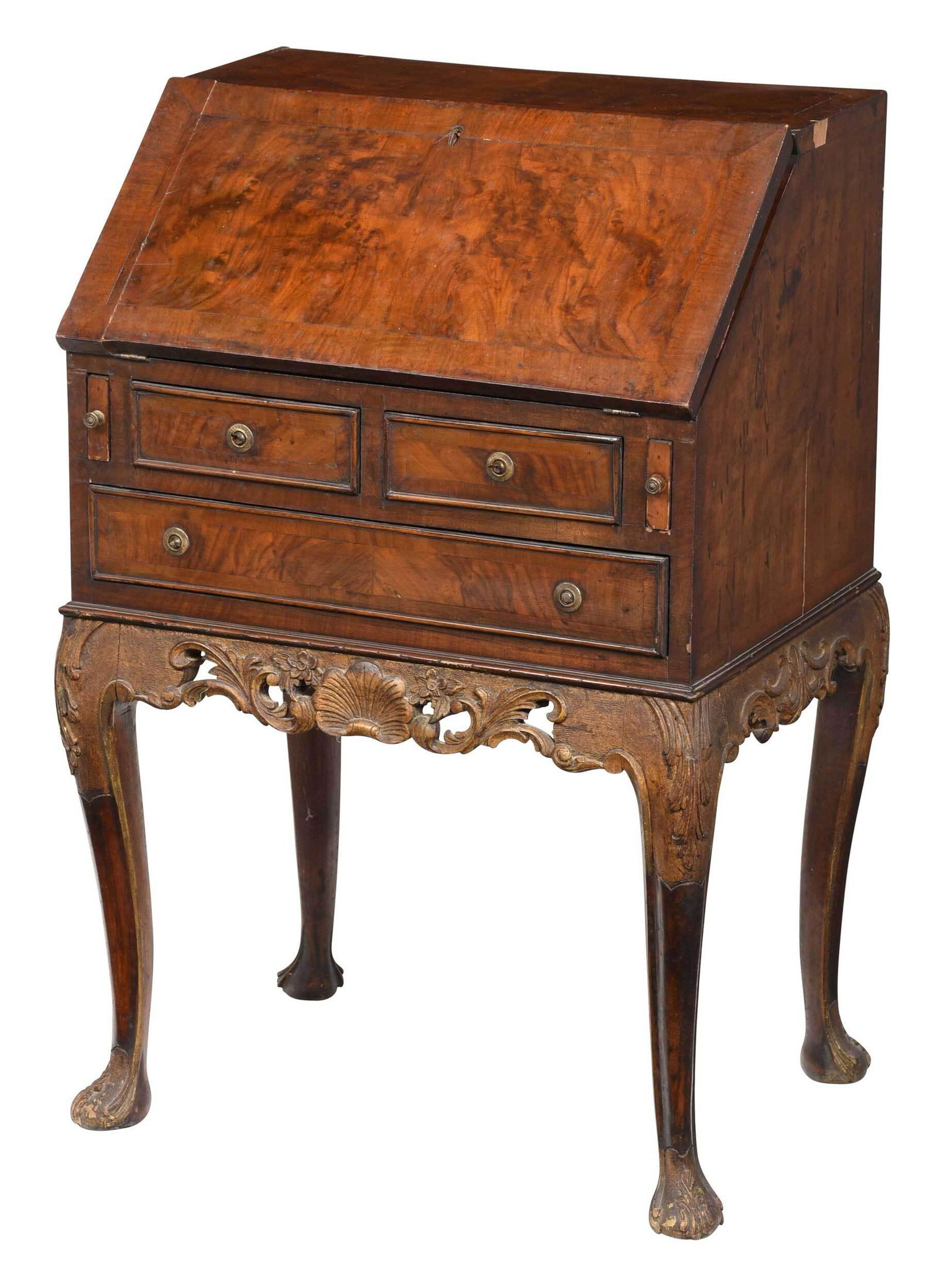 George II Style Carved Figured Walnut Ladies Desk (1 of 11)