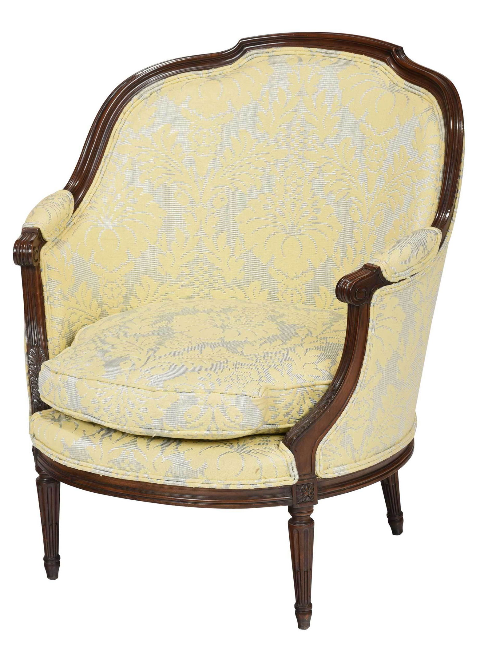 Louis XV Style Carved Walnut Upholstered Bergere (1 of 8)