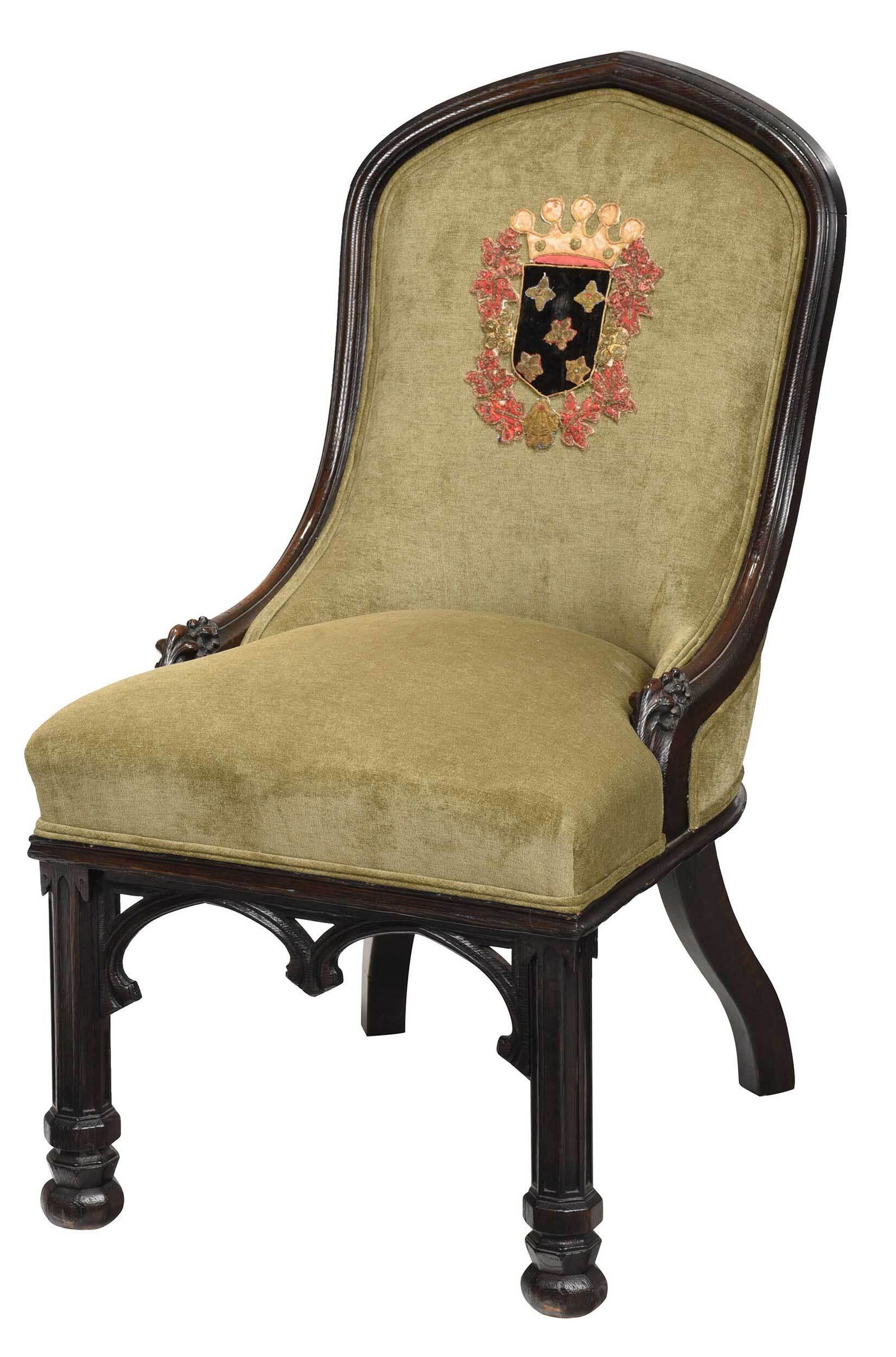 Gothic Revival Carved Oak Armorial Side Chair (1 of 6)
