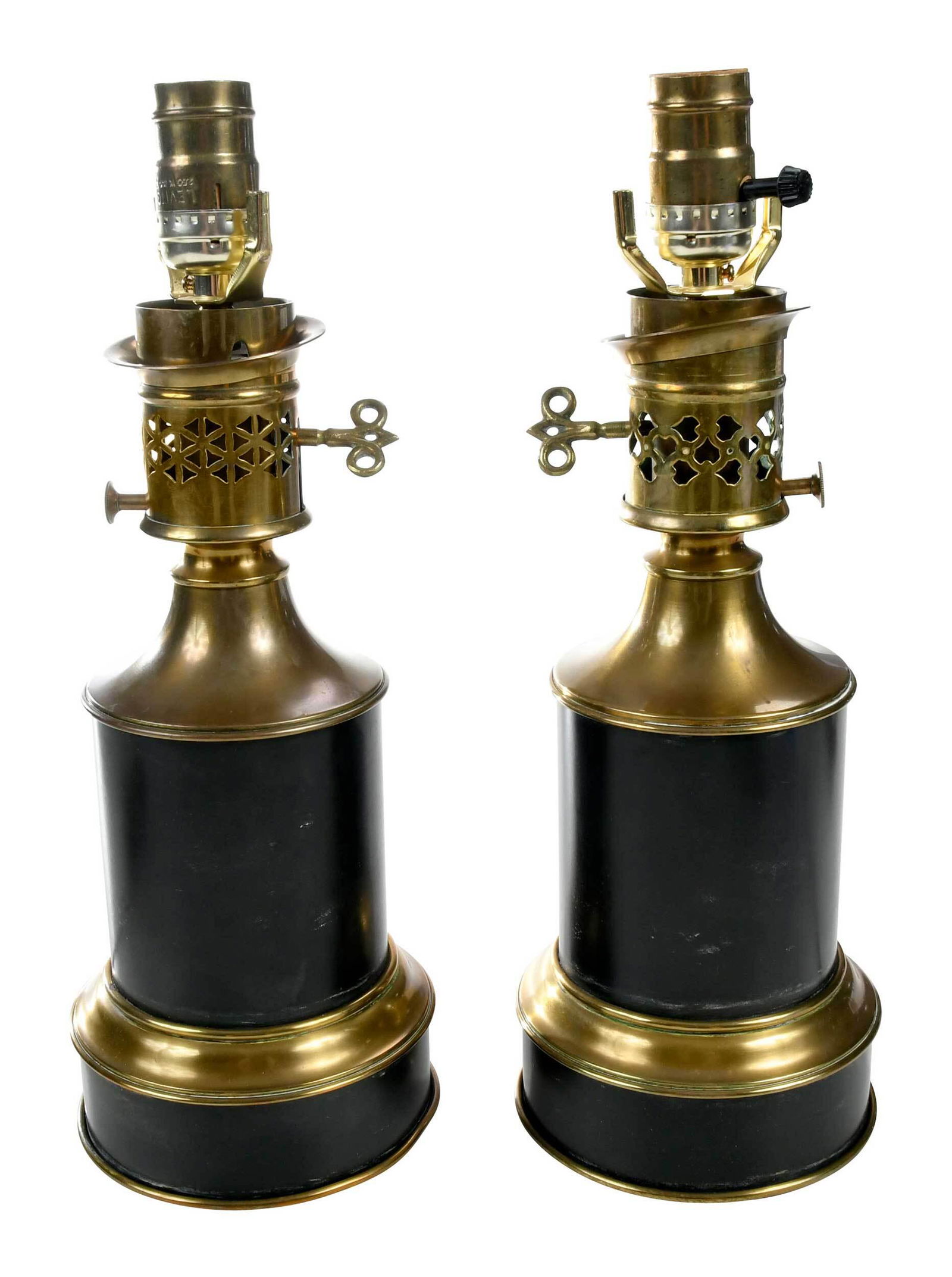 Pair of Brass Oil Lamps Converted to Electric (1 of 3)