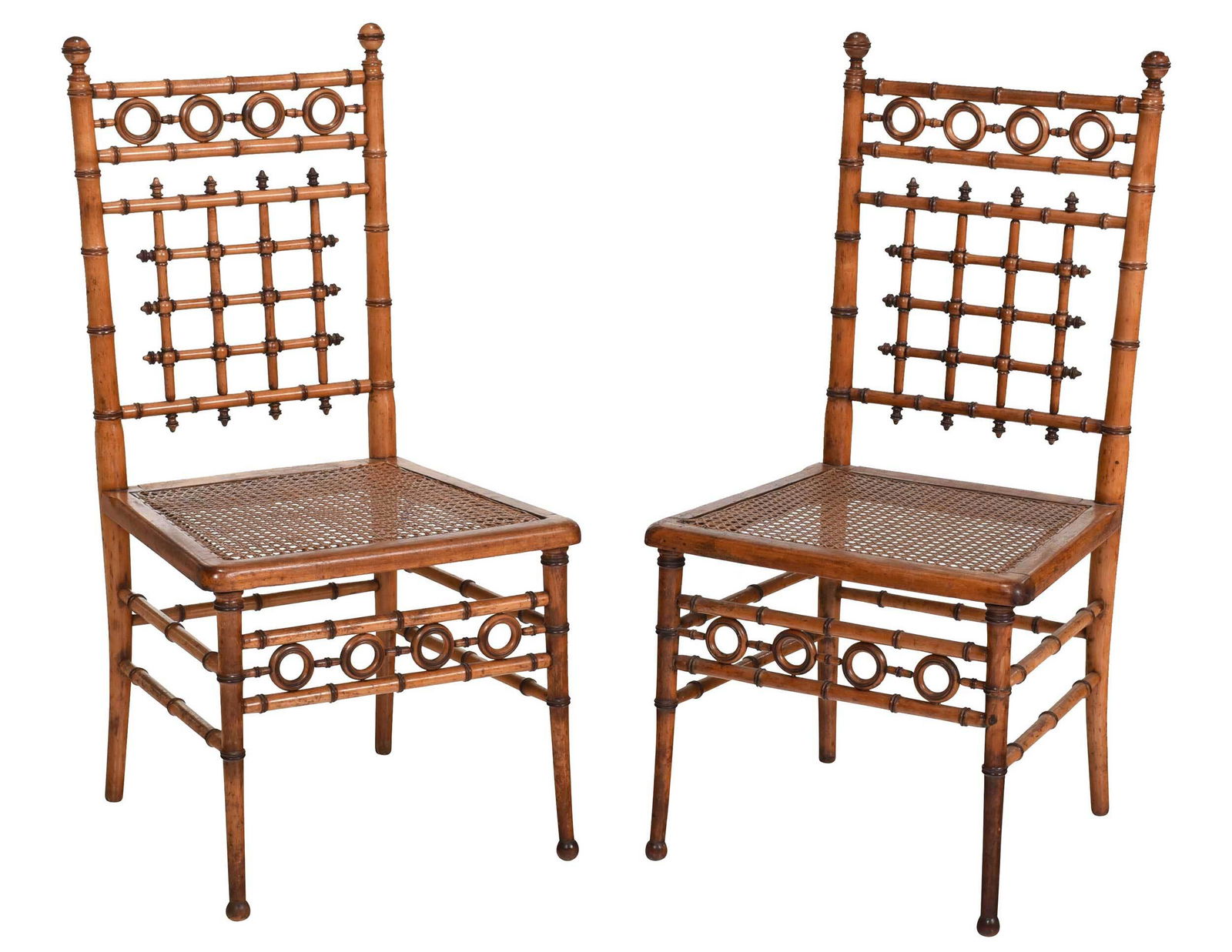 Pair Aesthetic Movement Faux Bamboo Caned Chairs (1 of 6)