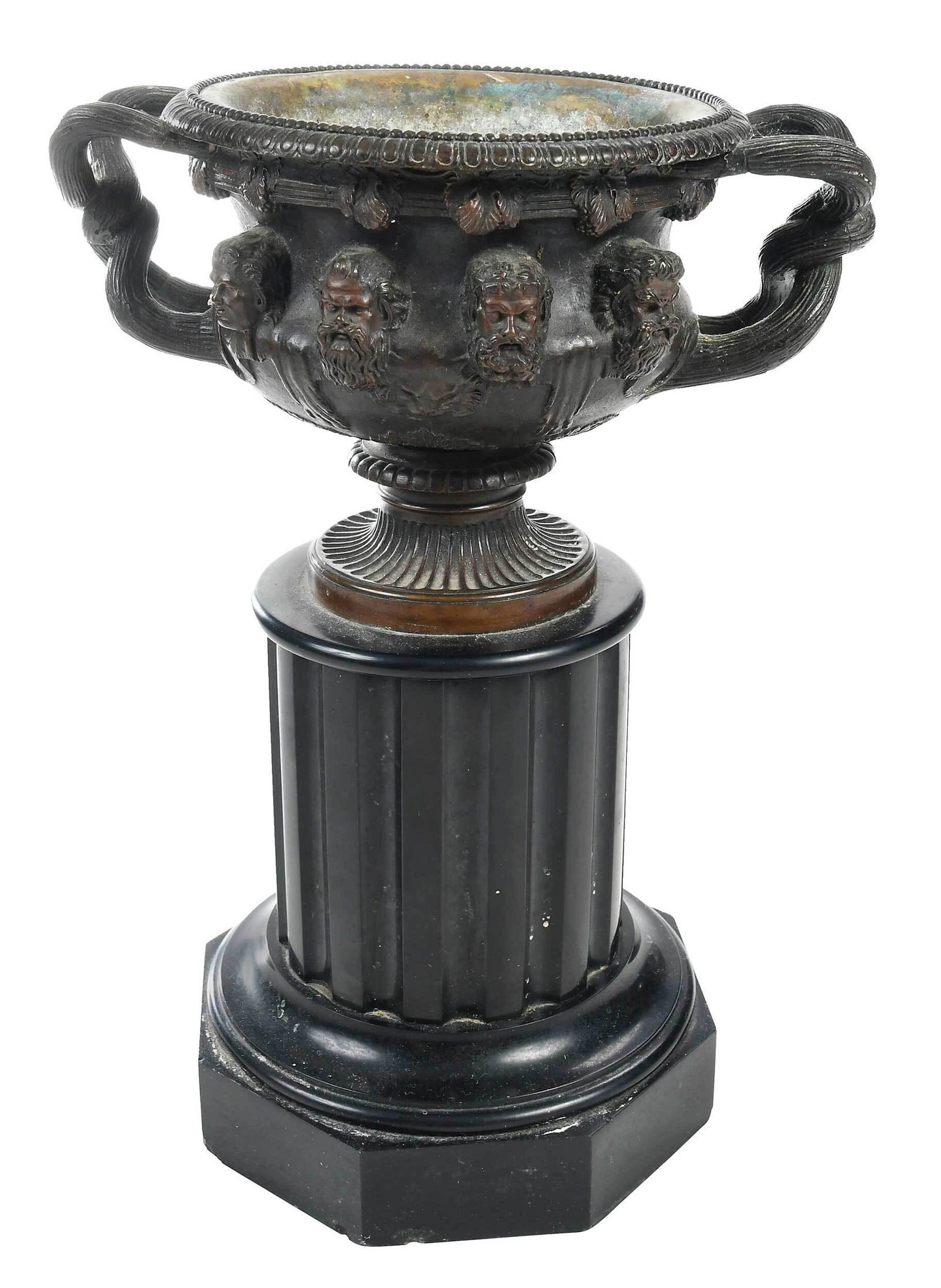 Patinated Bronze Urn Planter on Black Stone Base (1 of 5)