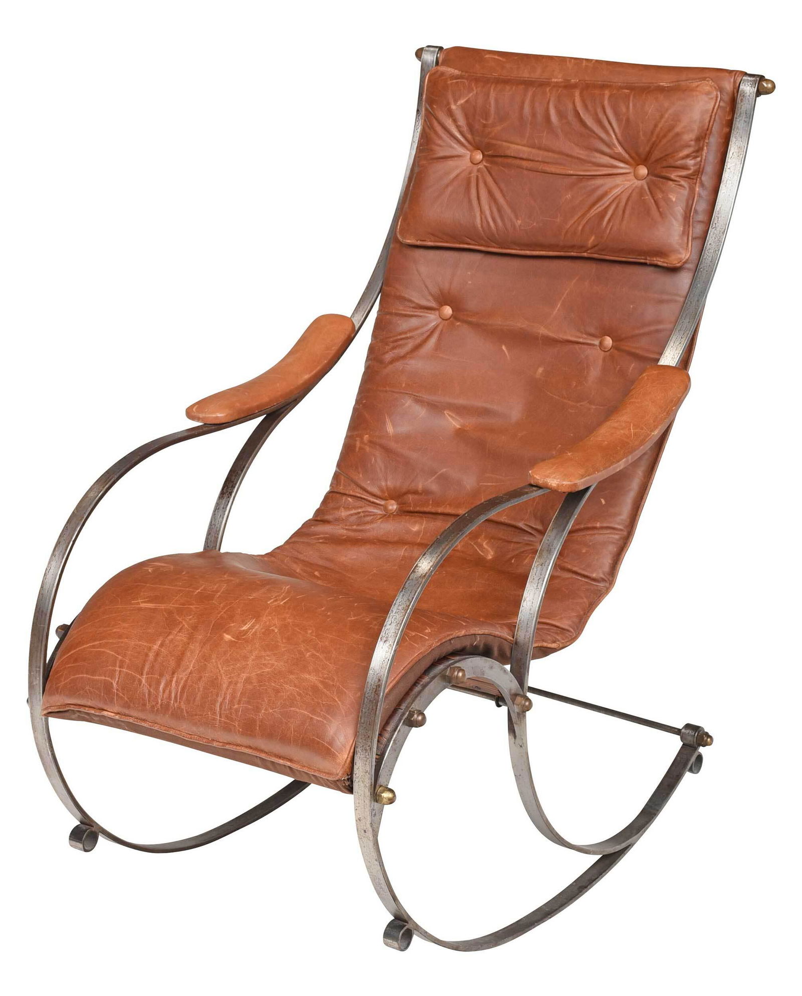 Steel, Brass, and Leather Upholstered Rocking Chair (1 of 5)
