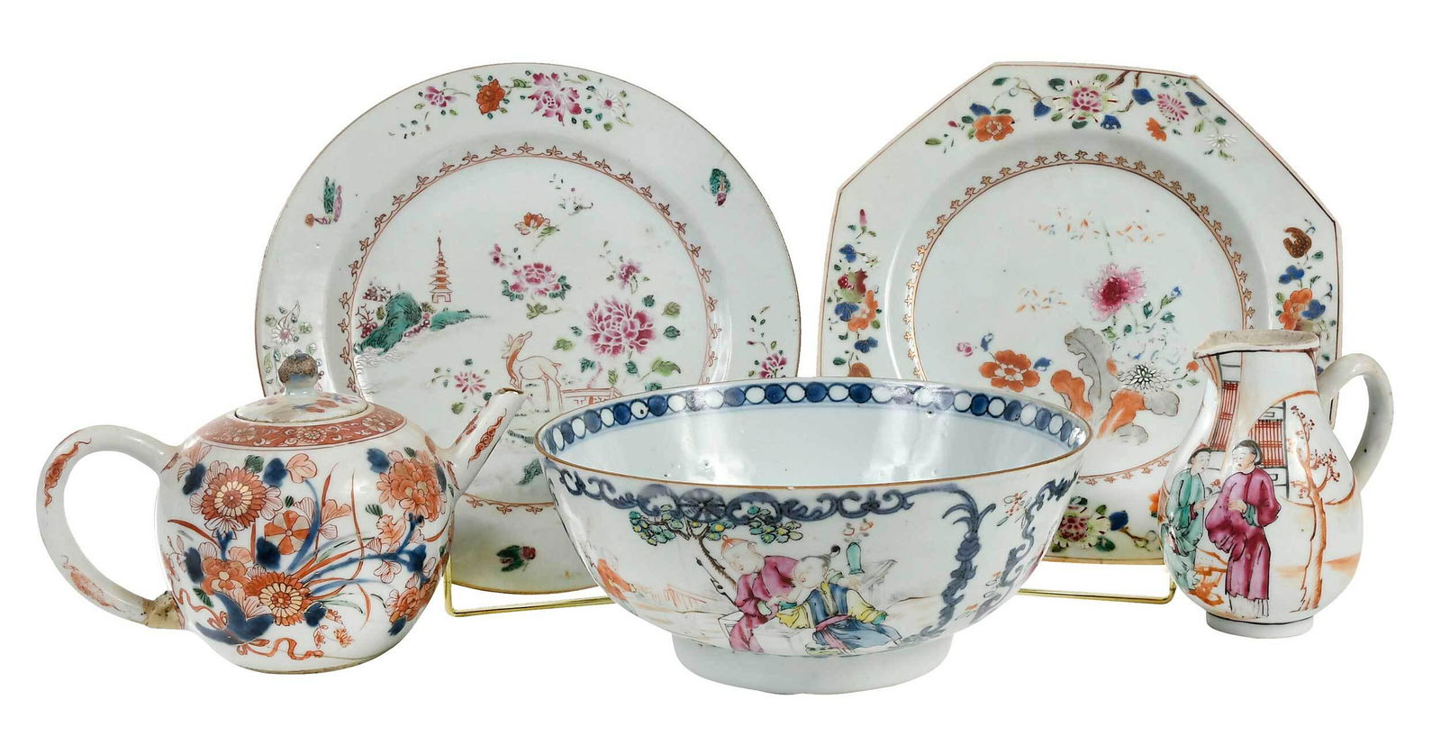 Five Pieces Enameled Chinese Export Porcelain (1 of 11)