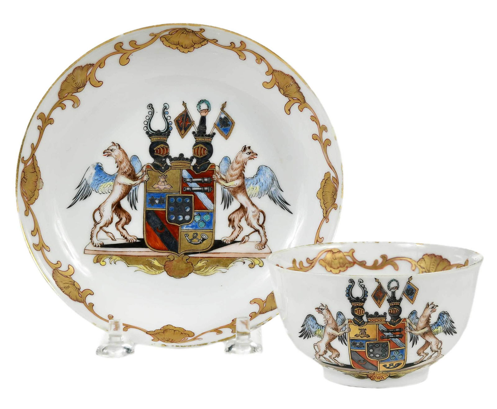 Chinese Export Armorial Tea Bowl and Saucer (1 of 11)