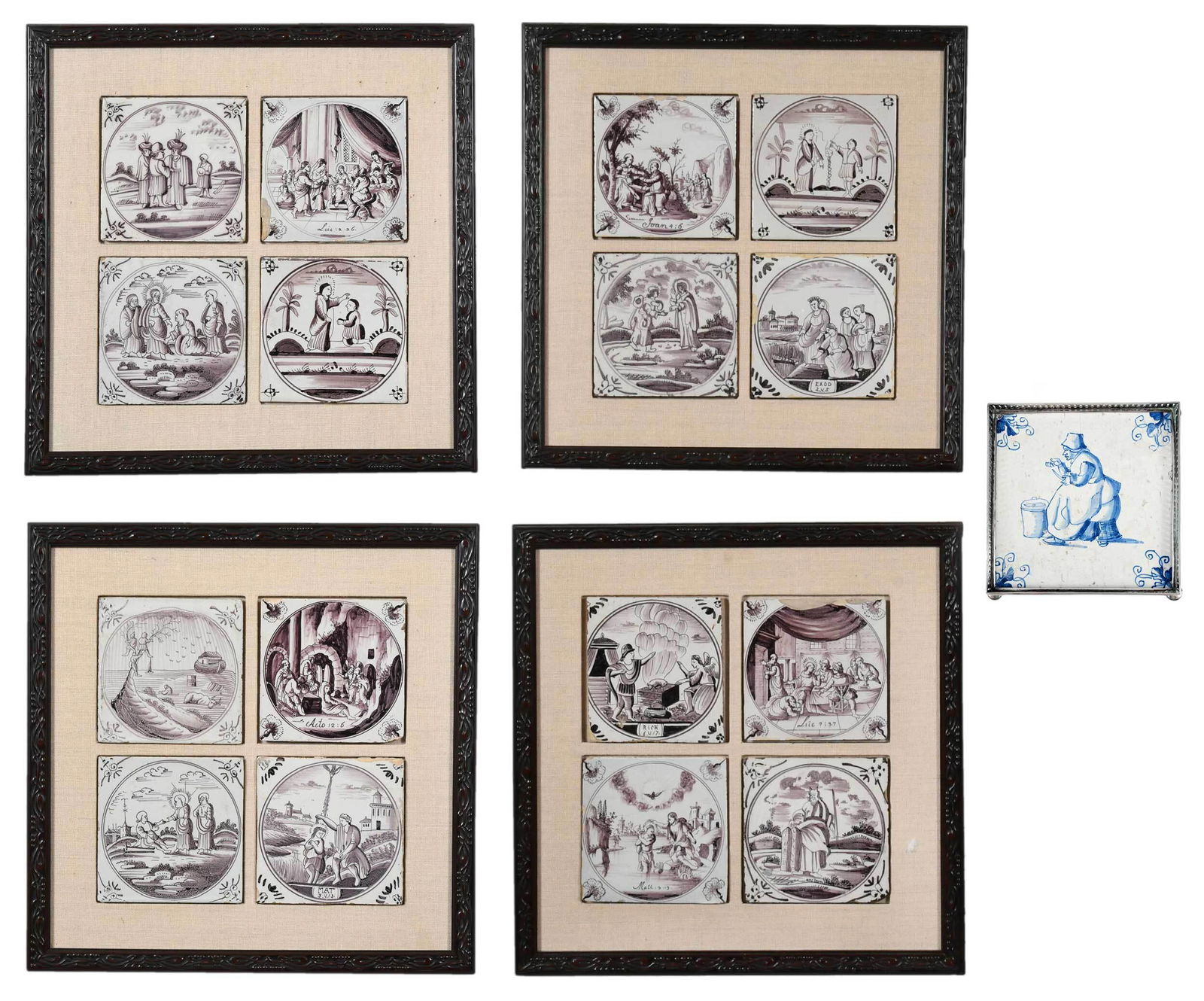 16 Framed Dutch Delft Manganese Biblical Tiles (1 of 10)