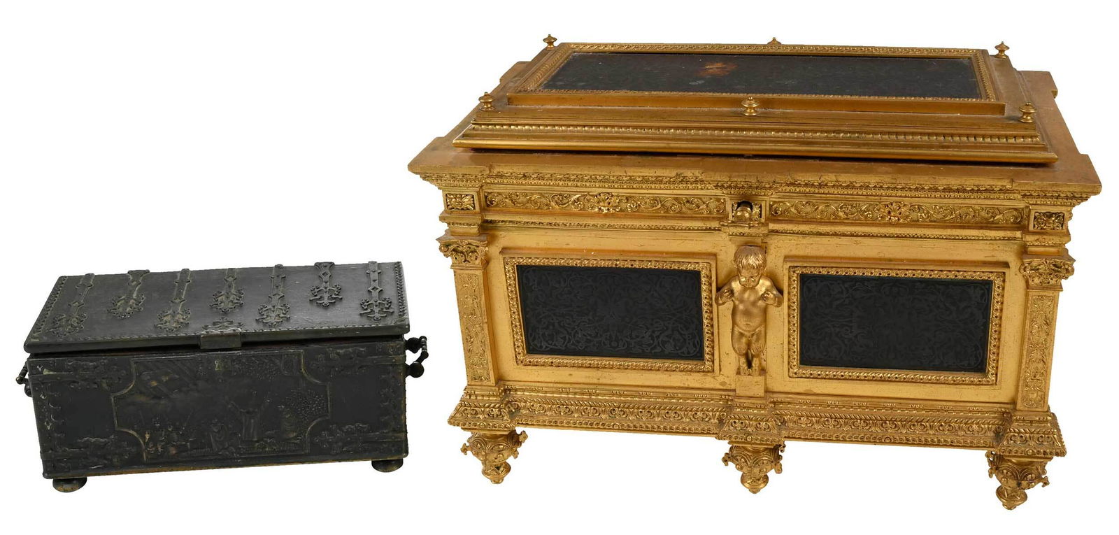 Two Continental Bronze Lidded Caskets (1 of 12)