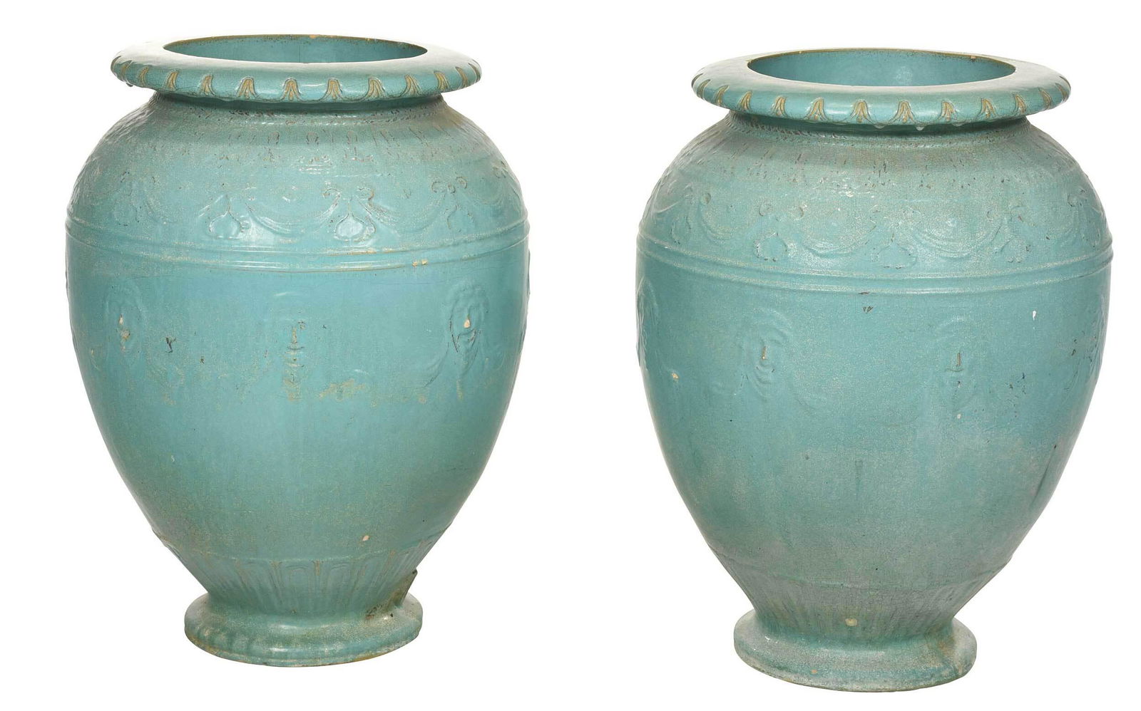 Pair Monumental Turquoise Glazed Ceramic Garden Urns (1 of 7)