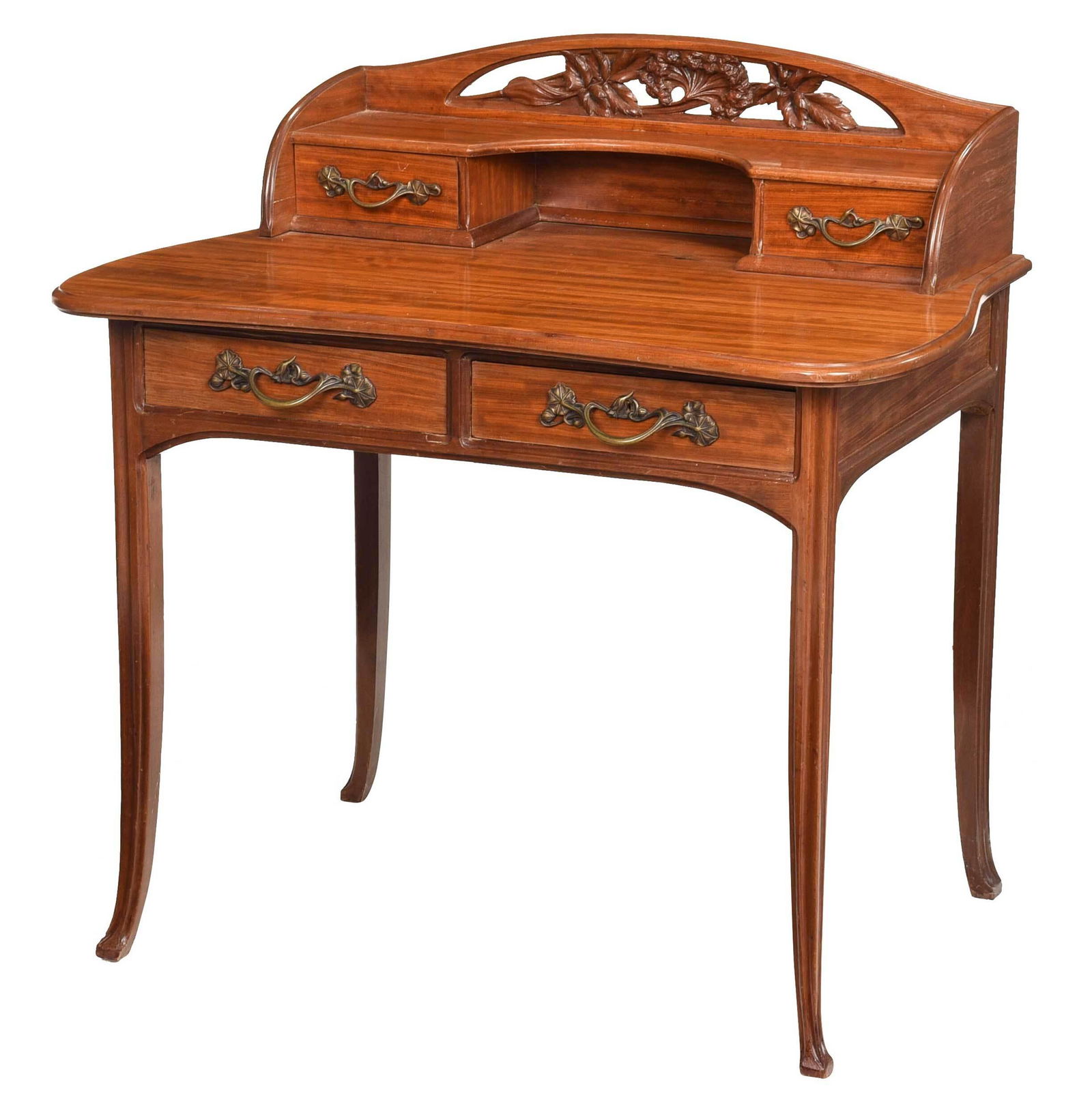 French Art Nouveau Carved Figured Mahogany Desk (1 of 7)