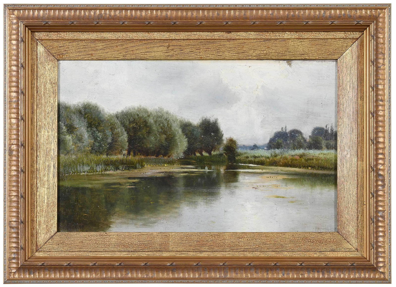 Ernest Parton: (American, 1845-1933) The Marshes, signed lower left "Ernest Parton", oil on canvas, 9-1/4 x 14-1/2 in.; period gilt wood liner in reproduction gilt wood frame, 13-1/2 x 19 in., Provenance: Private Co