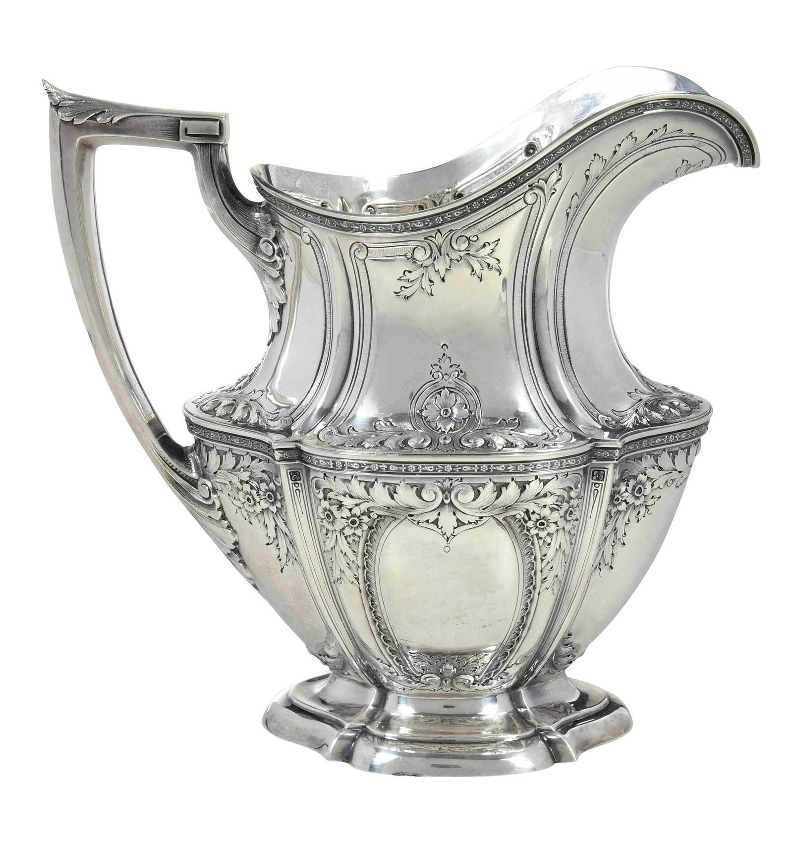 Sterling Silver Water Pitcher: American, 20th century, urn form with floral panel decoration, no monogram, marks for Watson, 31.51 oz. T., 9-1/4 in. , Provenance: Private North Carolina Estate