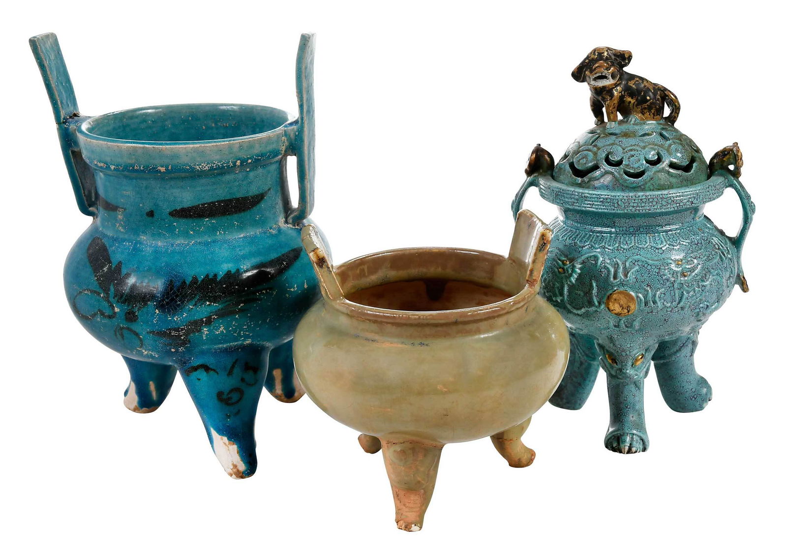 Three Chinese Glazed Tripod Censers (1 of 8)