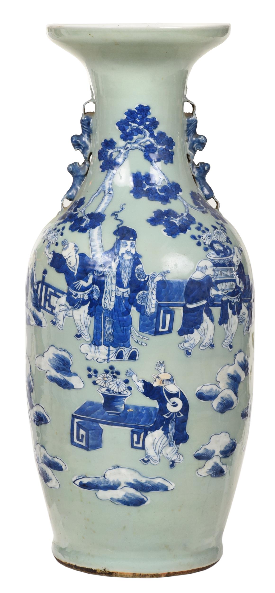 Chinese Celadon, Blue, and White Floor Vase (1 of 8)