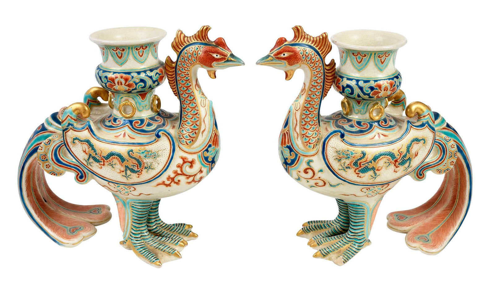 Pair Japanese Kutani Style Phoenix Candlesticks (1 of 10)
