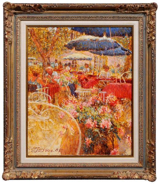 Claude Fossoux: (French, born 1946), [Outdoor Café Scene,] signed lower left "C.P. Fossoux, 1983", oil on canvas, 26 x 21 in.; original gilt wood frame. Good condition, original stretcher and tacking edge. Provenanc