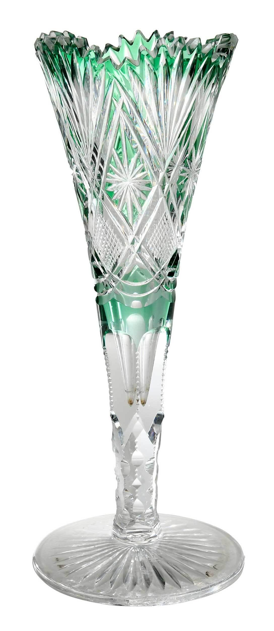 Dorflinger Green Overlay Cut To Clear Trumpet Vase (1 of 5)