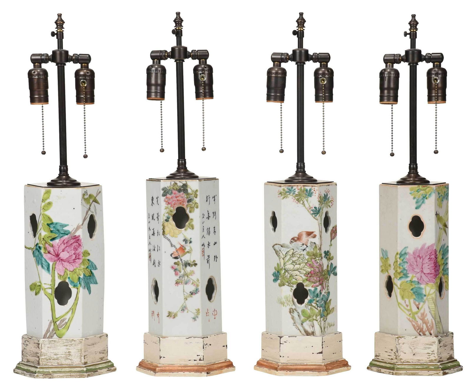 Four Chinese Wig Stand Vases Converted to Lamps (1 of 7)