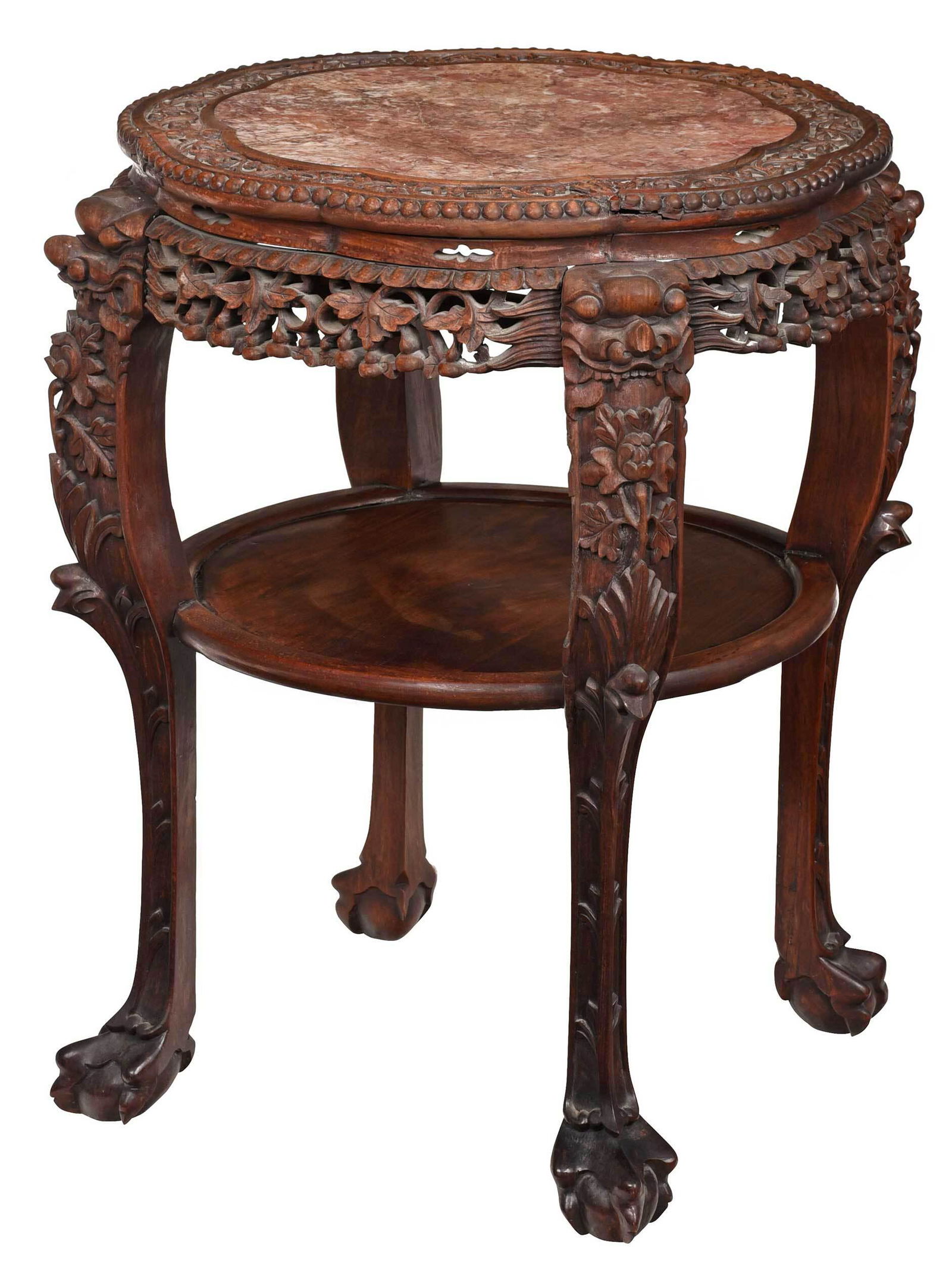 ?Chinese Carved Hardwood Marble Top Tabaret (1 of 5)