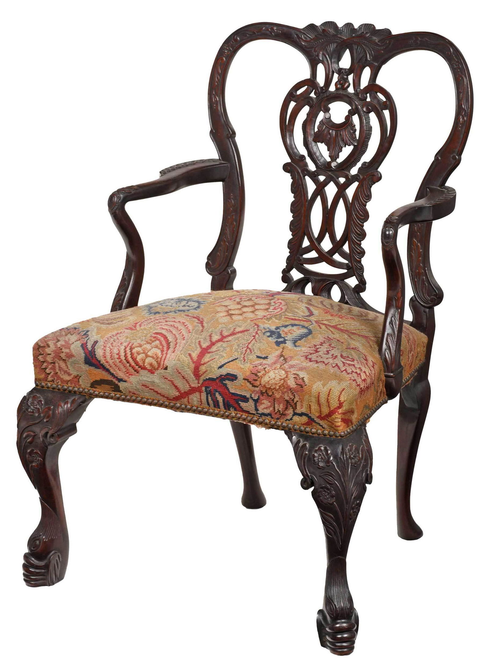 Chippendale Style Carved Mahogany Open Armchair (1 of 7)
