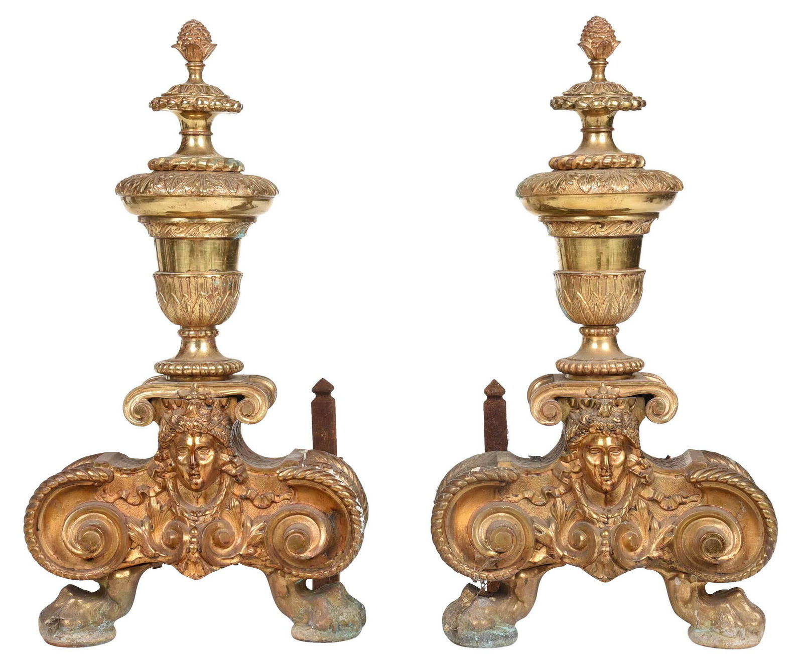 Pair Renaissance Style Gilt Bronze Andirons (1 of 4)