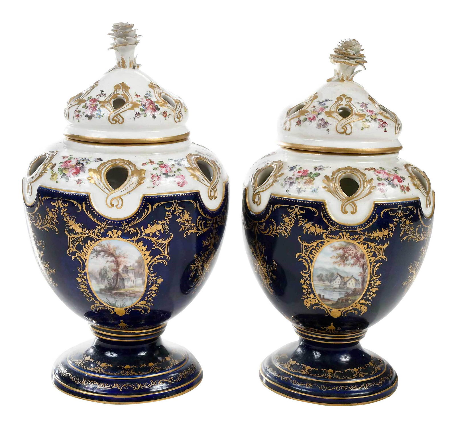 Pair of Sevres Cobalt Porcelain Urns (1 of 8)