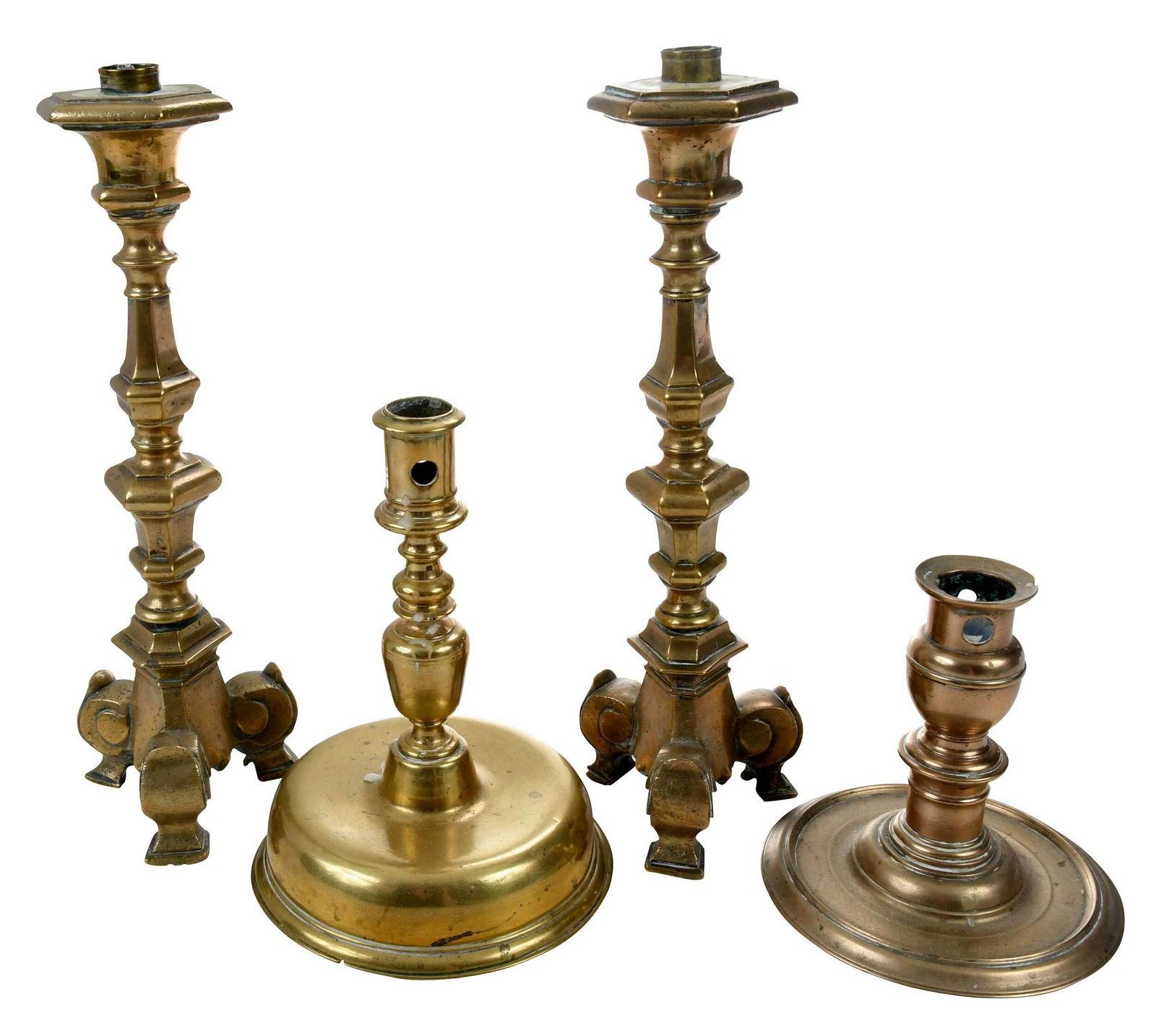 Four Continental Brass Candlesticks (1 of 4)