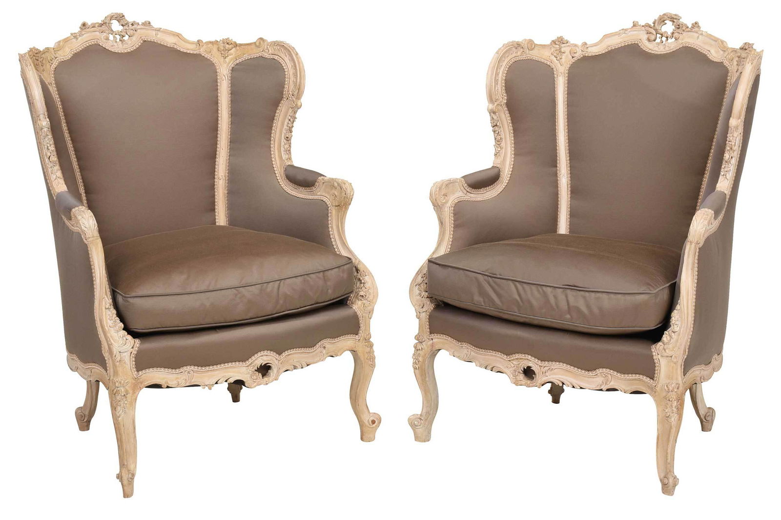 Pair Louis XV Style Carved Painted Bergeres (1 of 8)