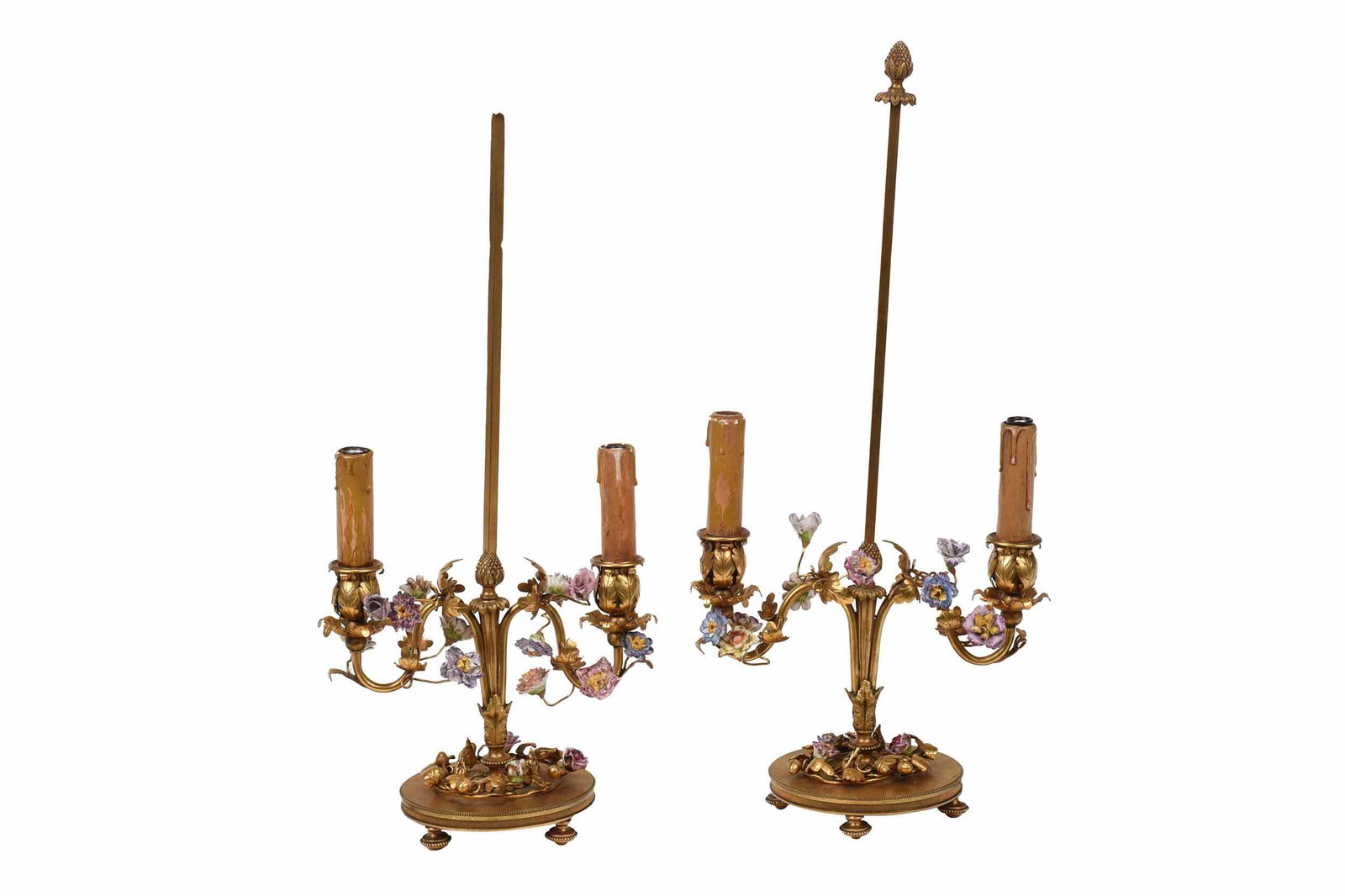 Pair Gilt Bronze and Porcelain Candelabra Lamps (1 of 3)