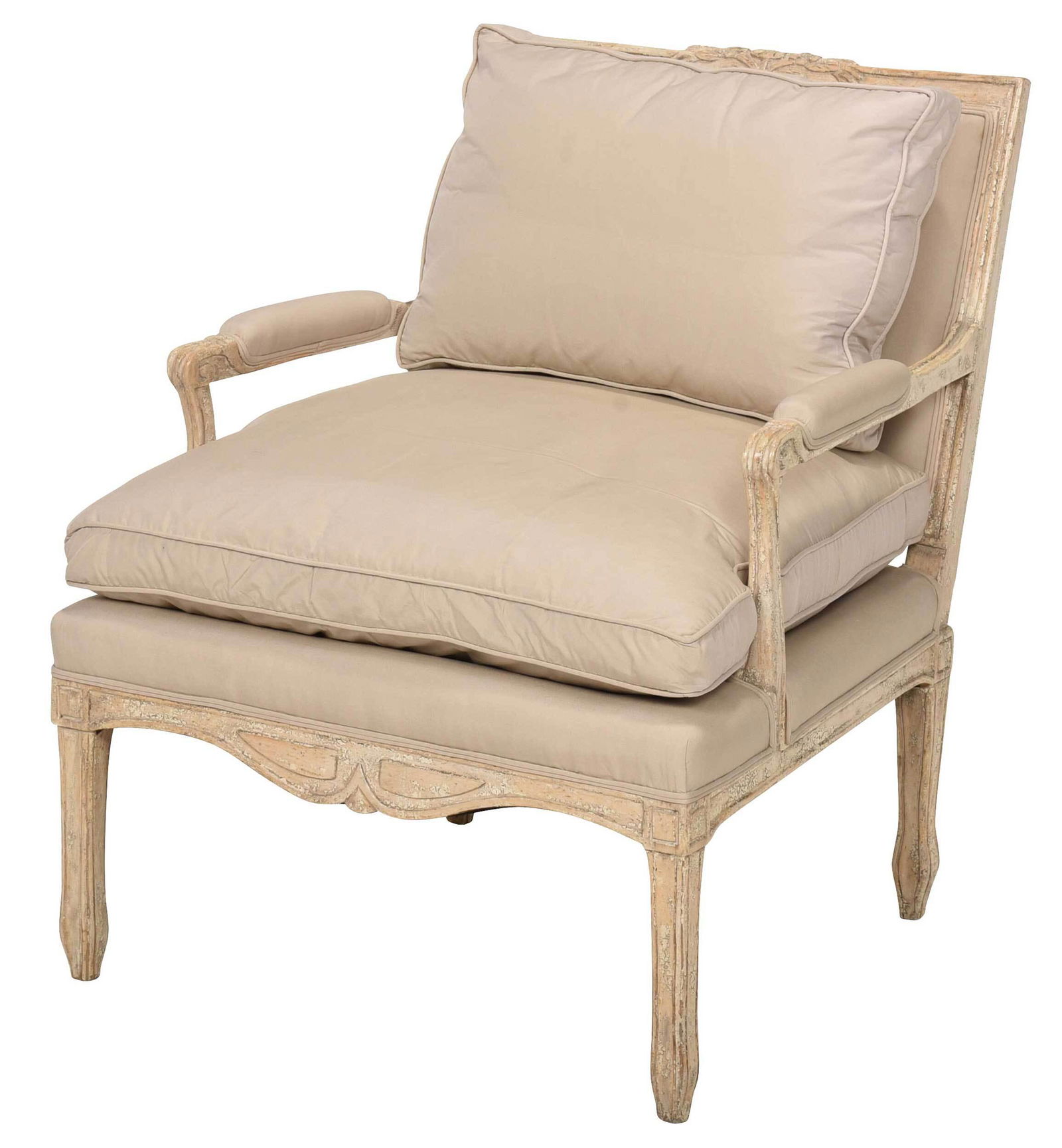 Louis XVI Style Carved Silk Upholstered Open Armchair (1 of 6)