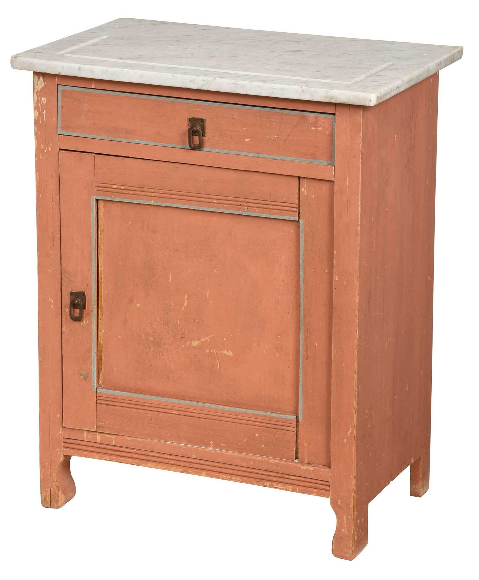 Salmon and Blue Painted Marble Top Washstand (1 of 5)
