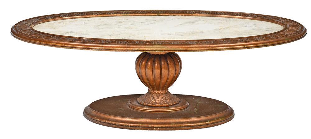 Mid Century Carved Gilt Marble Top Cocktail Table (1 of 4)