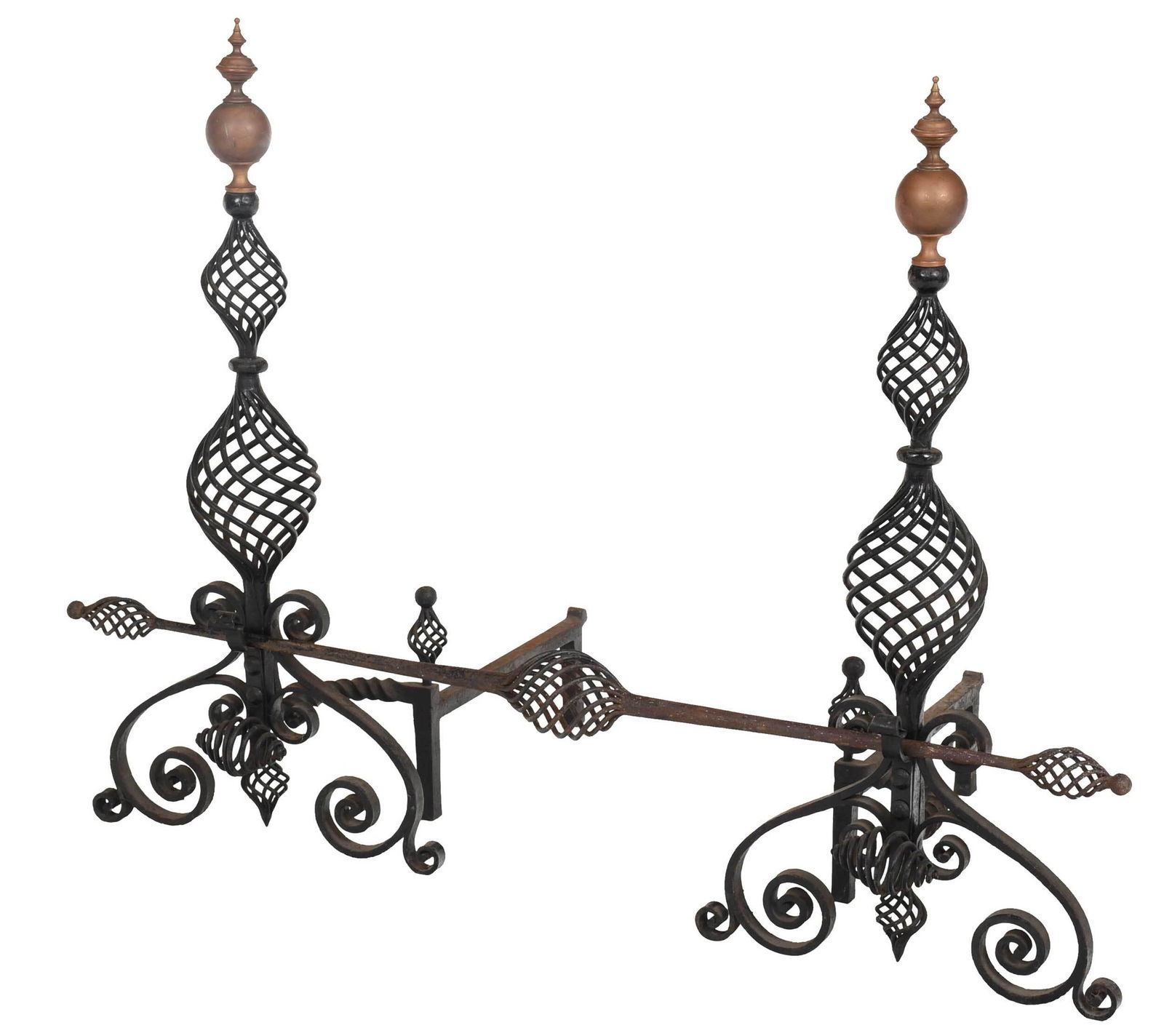 Large Pair Wrought Iron and Brass Andirons (1 of 4)