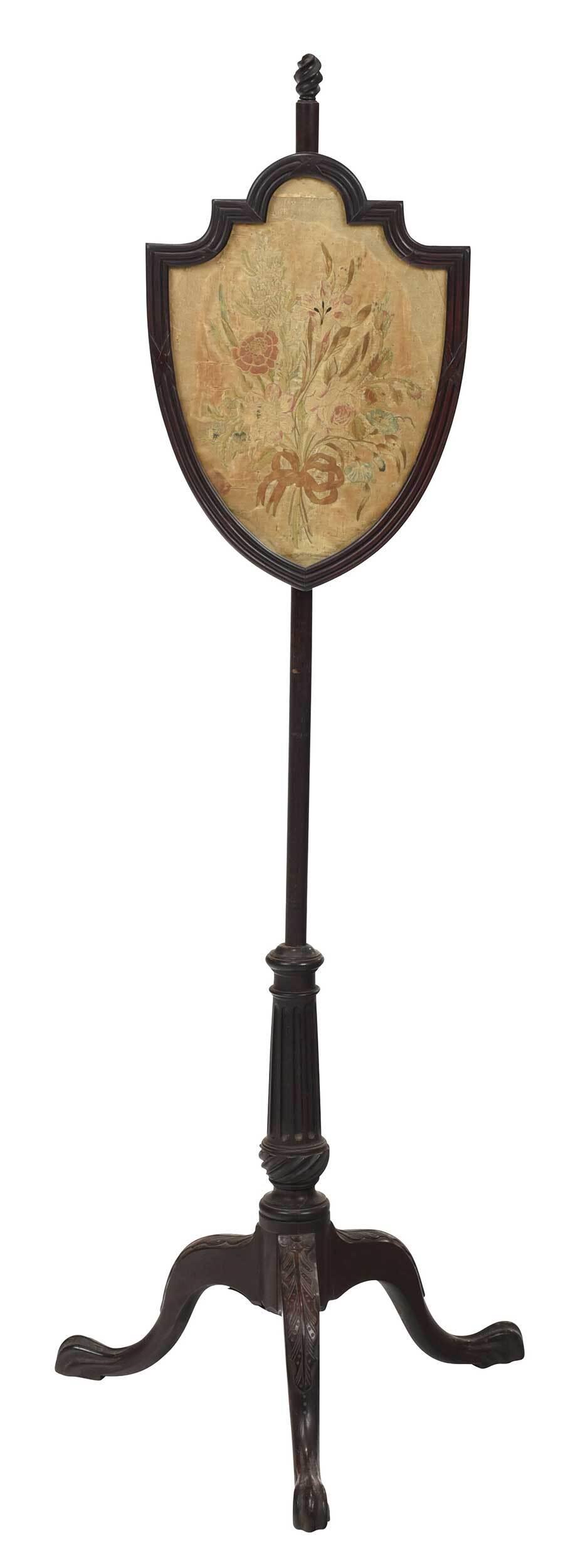 Georgian Carved Mahogany and Silk Needlework Firescreen (1 of 5)