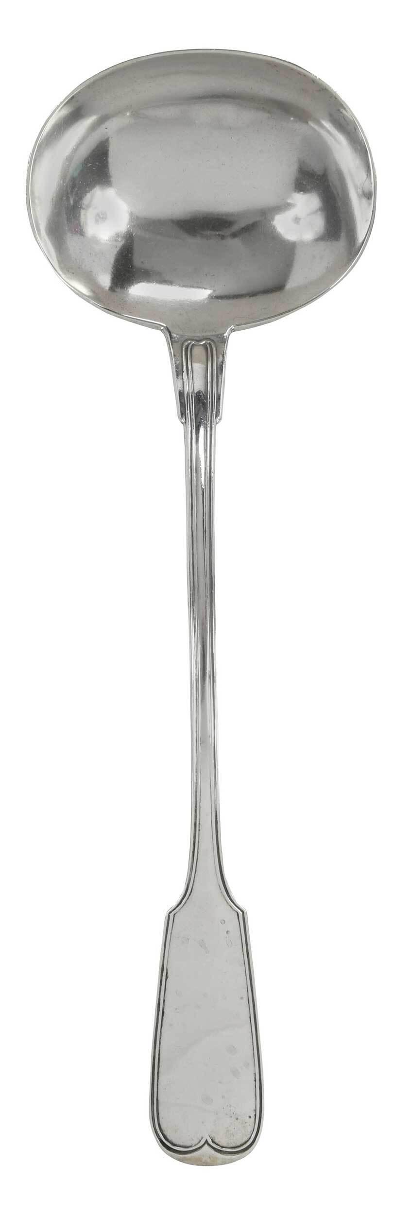 New Orleans Coin Silver Ladle, Hyde and Goodrich: Louisiana, mid 19th century, fiddle and thread handle and oval bowl, monogram on back "SAC/1854", marks for Hyde & Goodrich (New Orleans, Louisiana, working 1828-1861), 7.51 oz. T., 13-1/2 in. Provena