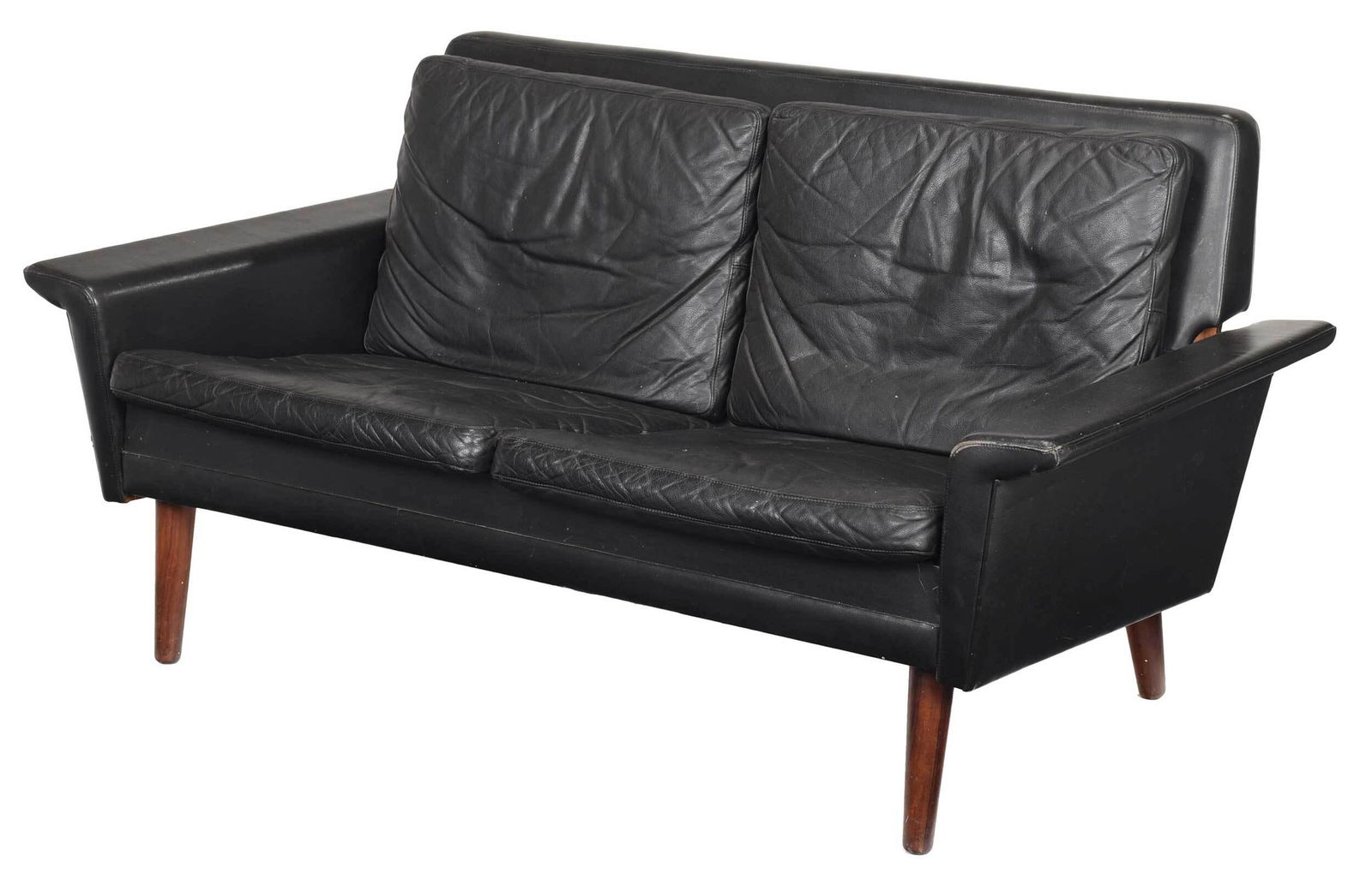 Danish Mid Century Modern Black Leather Settee (1 of 6)