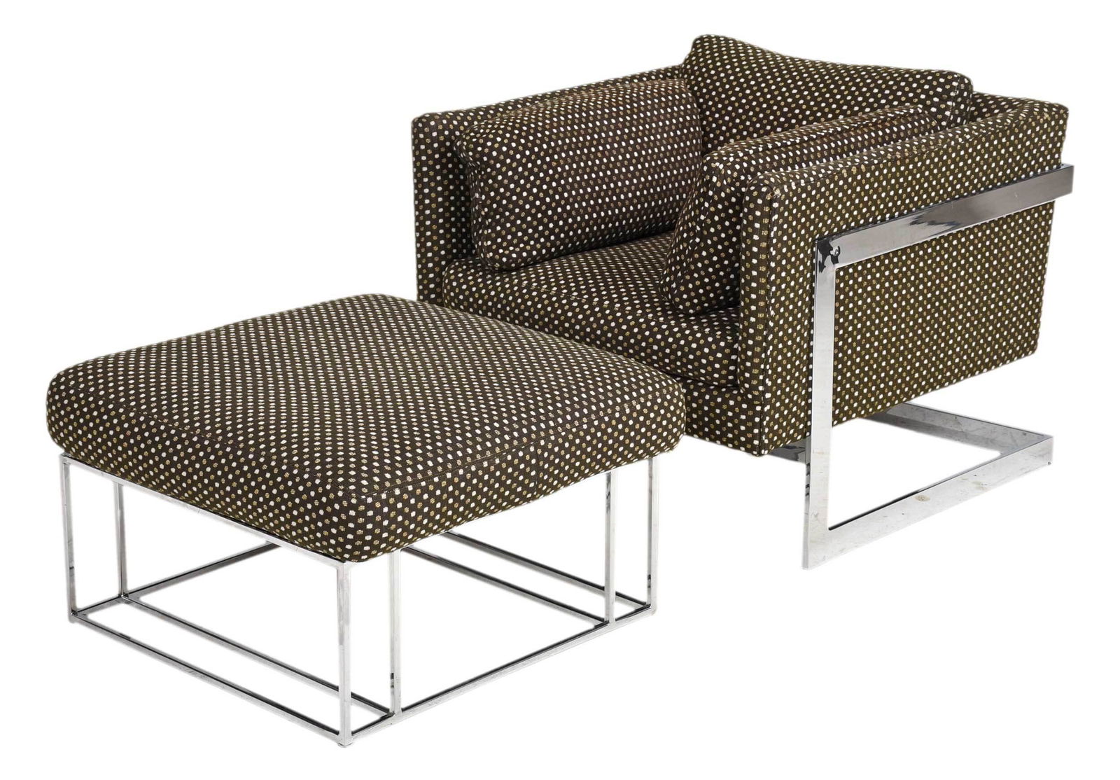 Milo Baughman or Style Upholstered Armchair and Ottoman (1 of 7)